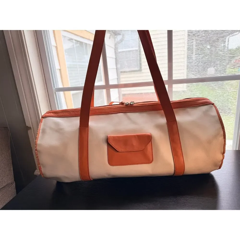 UGG Australia Orange Cream Coated Canvas Faux Leather Barrel Duffel Y2K Bag